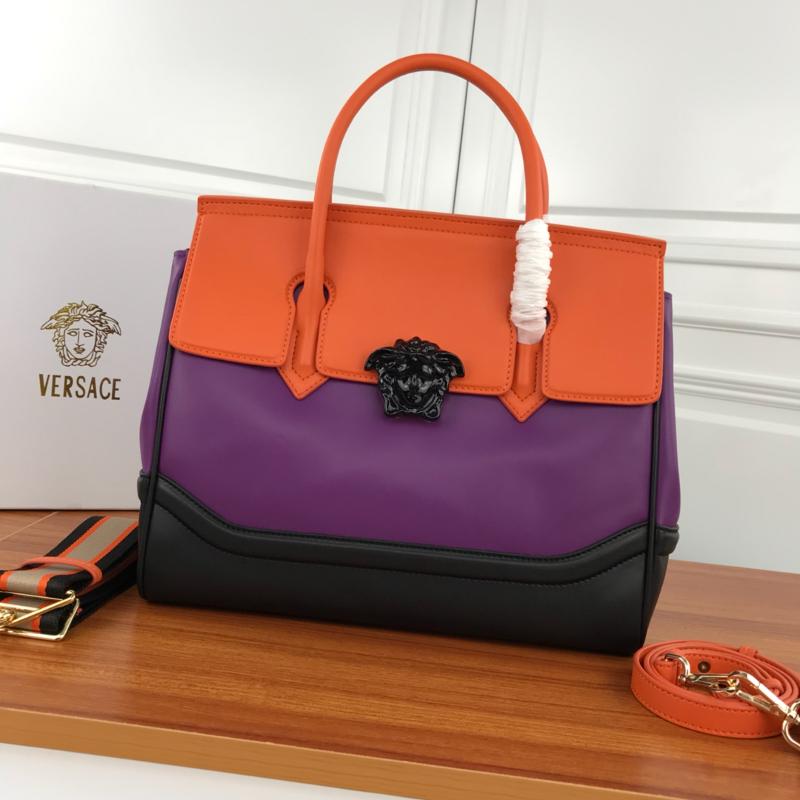 Versace Chain Handbags DBFF453 Full leather plain pattern color matching purple orange black